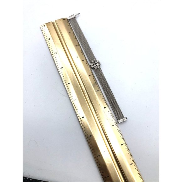 Sterling Silver Mesh Bracelet with CZ Cross Bracelet 7" - Picture 8 of 9